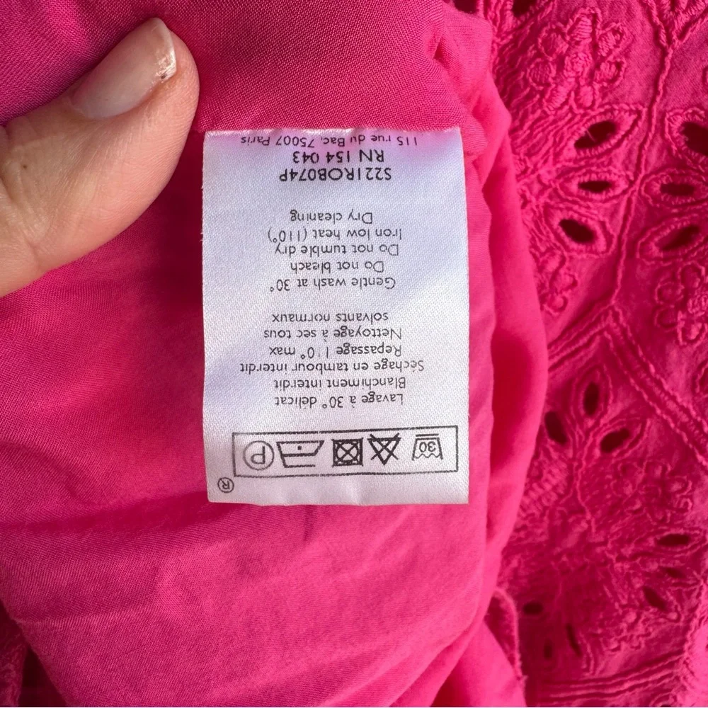 Sezane Sol pink Embroidered Eyelet Button Down Skater Skirt Dress size 8 - Picture 7 of 8